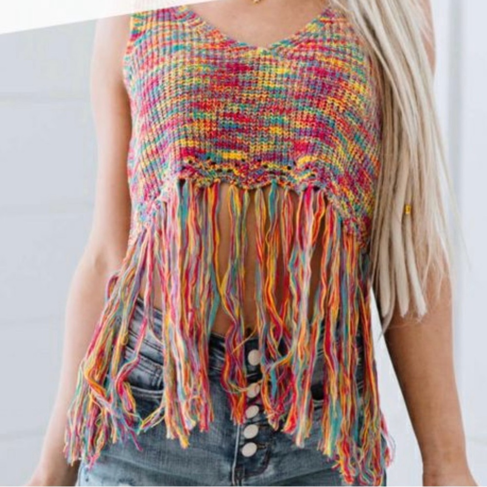 NWT Copacabana Knit Crop Top Tank with Fringe By Amoli